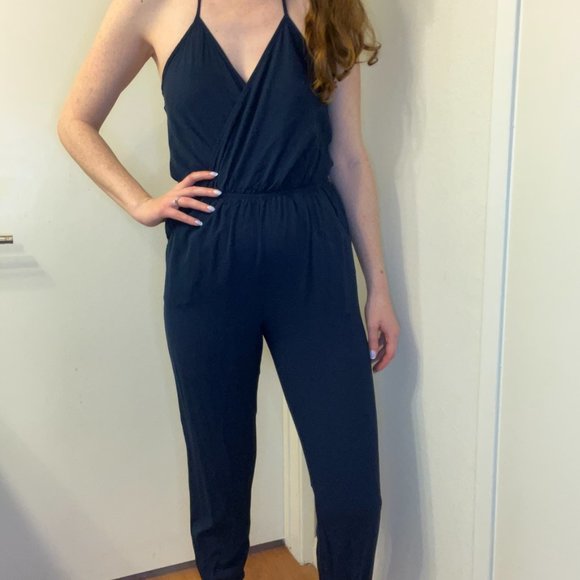 LuLu's Navy Blue Halter Jumpsuit - Picture 2 of 5